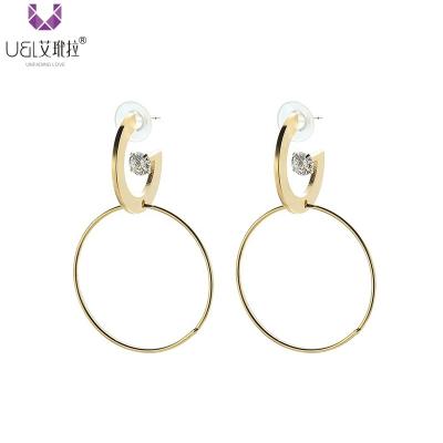 China AIDAILA Wholesale 18K Gold Plated Unfading Plated Double Circle Zircon Stone Hoop Earrings Jewelry A.C.A. for sale