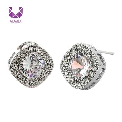 China AIDAILA Fancy Design Women Jewelry White Gold Zircon Plated Unfading Stone Stud Earrings for sale