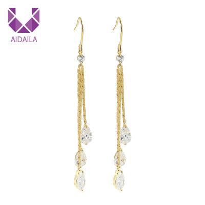 China Saudi Jewelry Fashion AIDAILA Gold Plated Long Chain Teardrop Unfading Crystal Chandelier Earrings for sale