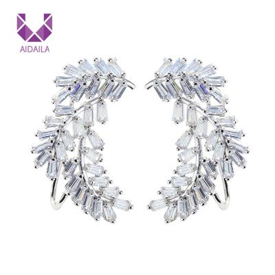 China AIDAILA Jewelry Leaf Shape 18K White Gold Wing Shape 18K White Gold Diamond Ear Cubic Zirconia Cuff Plated Luxury Unfading Wedding Earrings For Women for sale