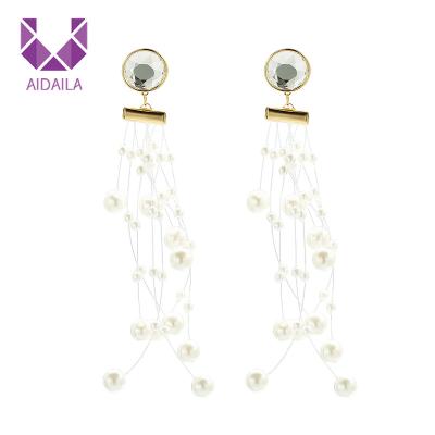 China AIDAILA Jewelry Handmade Beaded Dangling Bridal Dangle Earring Unfading Plated Drop Pearl Wedding Long Earring for sale