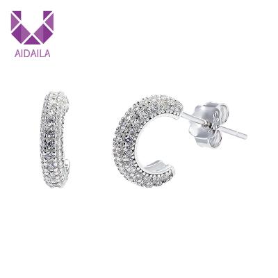 China AIDAILA Plated Unfading Pave Costume Jewelry Double C Zirconia 925 Silver CZ Earrings for sale