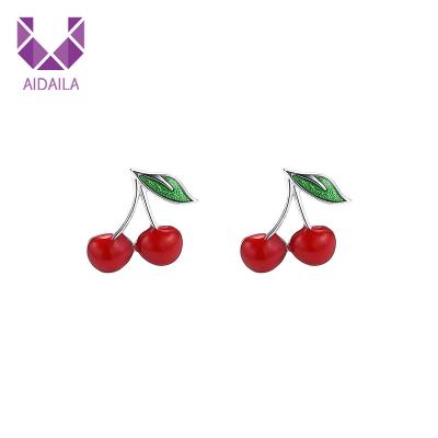 China AIDAILA Latest Style Cute Design Enamel Plated Cherry Unfading 925 Sterling Silver Earrings for sale