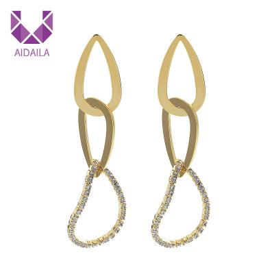 China AIDAILA Dubai Gold Plated Jewelery Luster Gold Teardrop Unfading Rhinestone Dangle Earrings for sale