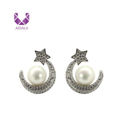 China AIDAILA Hot Sale Star And Moon Diamond Earring Stud For Women Environmentally Friendly Romantic Pearl Stud Earring for sale