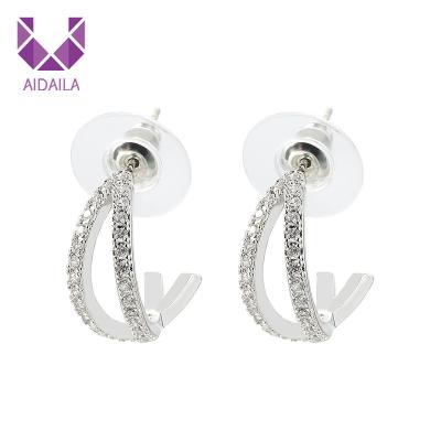 China AIDAILA Real Unfading Plain 18k Gold Plated Eye Shape Micro Pave Stud Earrings for sale