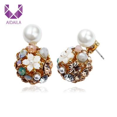 China AIDAILA Jewelry Charm Unfading Exquisite Gold Plated Double Side Rhinestone Ball Stud Earrings For Girl for sale