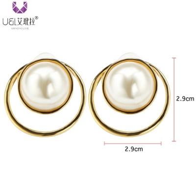 China AIDAILA 18k Gold Plating Classic Buckle Big Pearl Stud Earrings for sale