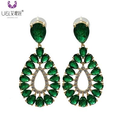 China High Quality AIDAILA China Luxury Jewelry Party Water Drop Shape Emerald Diamond Pendant Earrings for sale