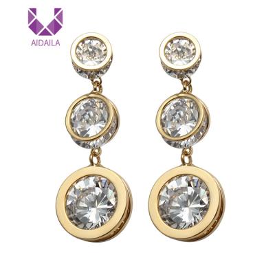 China AIDAILA New Style Classic Gold Plated Circle Zirconia Environmental Friendly Drop Earrings for sale