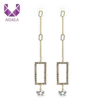 China Korean Design AIDAILA Square Plated Unfading Long Pave Diamond Heart Shape Zircon Dangle Earrings for sale