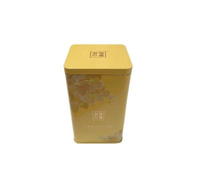 China Recyclable Custom Printed Rectangular Metal Iron Box Shape Tea Food Packaging Box With Cover for sale