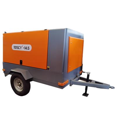 China Lubricated Diesel Engine 180-850CFM Portable Screw Air Compressor With Wheels for sale