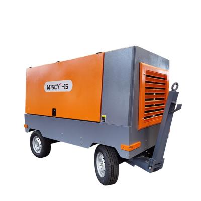 China Stable Lubricated Air Supply Diesel Engine Screw Compressed Air Compressor With Wheels for sale