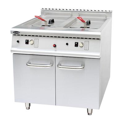 China High Quality Restaurant Thermostat Silver Gas 2 Tank Fryer With Cabinet Commercial Use for sale