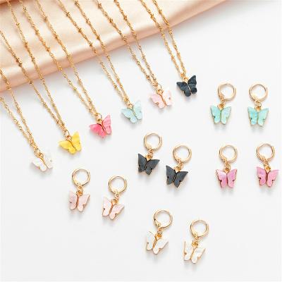 China High Quality Butterfly Women's Valentines Alloy Popular Wholesale Fashion Color Necklace 10 Earrings Jewelry Sets for sale