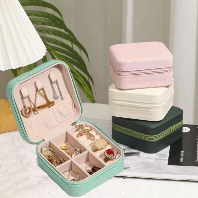 China Factory Direct Sales Packaging Small And Convenient Leather Ring Earring Necklace Jewelry Storage Box Travel Jewelry Box for sale