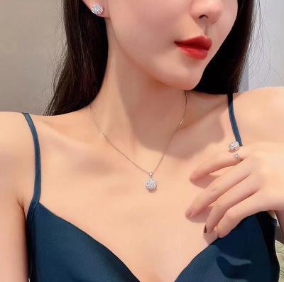 China Romantic Popular Ring Ring Necklace Earring Three Piece Set Titanium Steel Micro Ultra Snap Inlaid Zircon Jewelry Set For Gift for sale