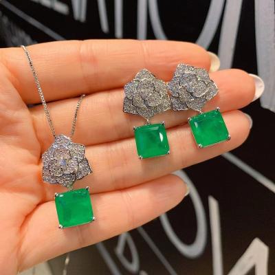 China FASHIONABLE European and American Green Red Blue Rose Full Necklace Earrings Diamond Mothers Day Jewelry Set for sale