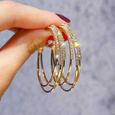 China BOHEMIA factory direct sale 925 silver needle exaggerated full diamond circle geometric hoop earrings for sale