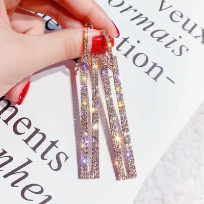 China And American Bohemia 925 Silver Needle European Fashion Exaggerated Diamond Inlaid Long Rectangular Earrings for sale