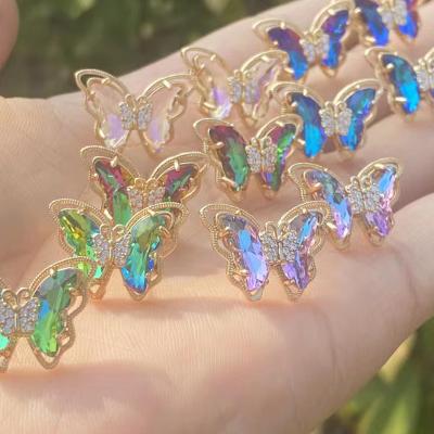 China BOHEMIA 925 Silver Needle Gradient Butterfly Stud Earrings Personality Fashion Copper Micro-set Colorful Zircon Earrings for sale