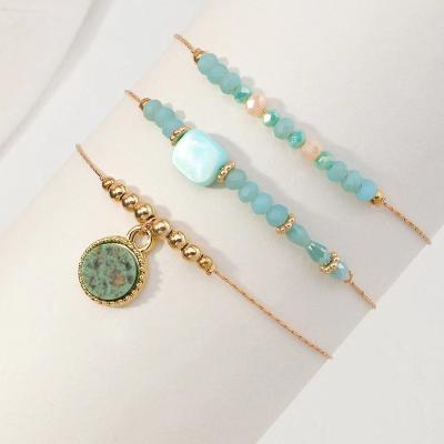 China 2021 China Factory Sale Popular Bohemian Light Blue Beads Bracelet Customized Alloy Bracelet for sale