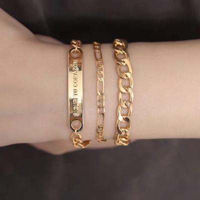 China Wholesale Popular Retro Alloy Letters Multi Layer Simple Metal Three Piece Set Women Bracelet for sale