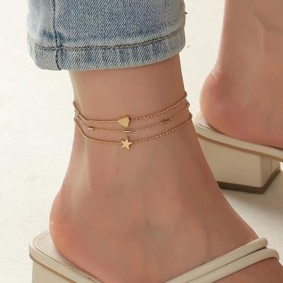 China Heart-shaped multi layer star anklet chain wind beach jewelry factory factory female anklet chain simple popular direct popular shape for sale