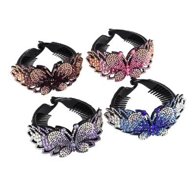 China Decorate 2022 European And American Popular Color Butterfly Rhinestone Dish Hair Accessories Ball Hair Clip for sale