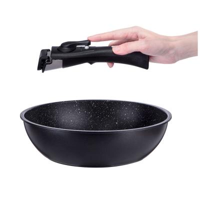 China Sustainable Stock Forged Cookware Aluminum Nonstick Set Deep Fryer Pan With Detachable Pan Handle for sale