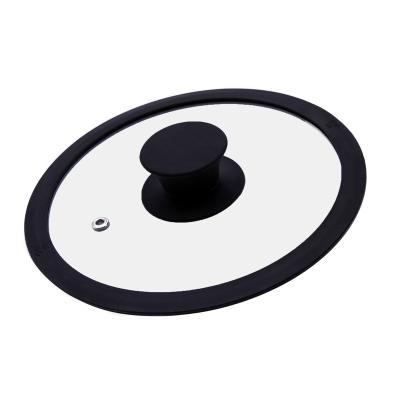 China Flat Visible Silicone Wok Jar Tempered Glass Lid Black 22cm Flat Visible Cookware Parts for sale