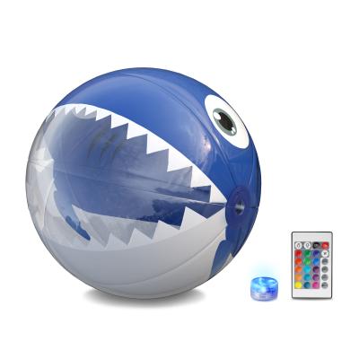 China Inflatable Toy Unique Design 16 Inches Shark Inflatable Beach Ball LED Float, Inflatable Pool Game Toys Pool Light Ball for sale