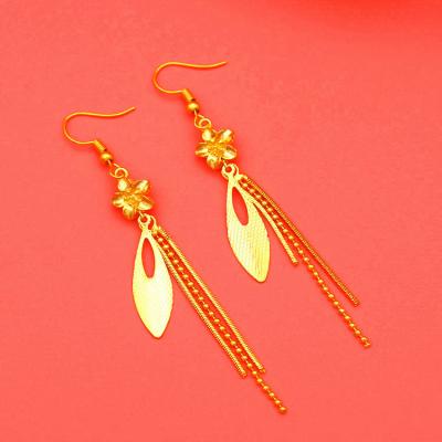 China Wholesale CLASSIC Color Durable Brass Inlaid Gold Vietnam Shajin Long Tassel Earrings Fashion Beauty Bride Ornaments Women for sale