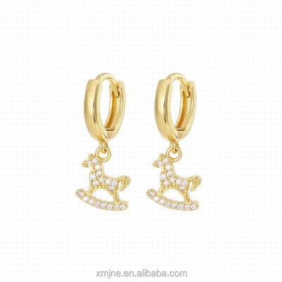 China New Hot-selling European and American Trendy Zircon Earrings Penguin Horse Copper Micro-inlaid Magpie Accumulate Female Earrings for sale