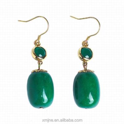 China CLASSIC Dry Green Optimized Tremella of Jade Barrel Bead Earrings S925 for sale