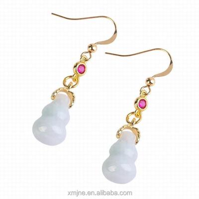 China CLASSIC Natural Jade Jade Calabash Earrings 14K Gold Earrings, Fashionable Temperament for sale