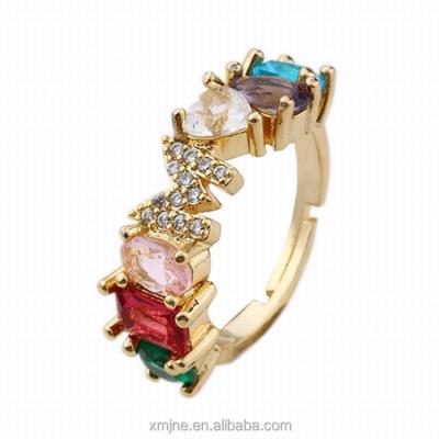 China TRENDY Letter Ring Female Ring 26 Letters Copper Plating Cubic Aperture Vacuum Inlaid Zircon Adjustable Ring for sale