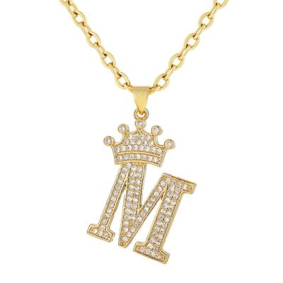 China 26 New Style Ladies Fashion Letter Crown Necklace Stainless Steel Zircon FASHIONABLE English Pendant Chain Letter Pendant Jewelry for sale