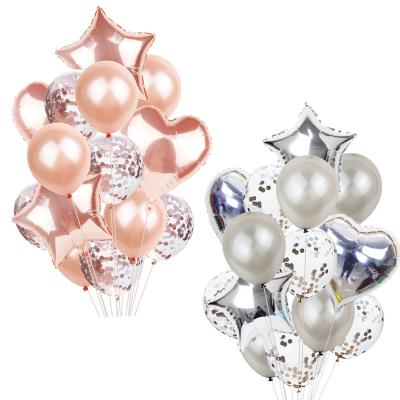 China Multi Beauty Decorations 14Pcs Confetti Bride Balloon Happy Birthday Party Balloons Set Rose Gold Helium Metallic Chrome Balloon for sale