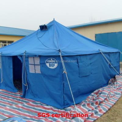 China Waterproof Steel Tube Oxford Blue Emergency Disaster Refugee Camp Relief Tent for sale