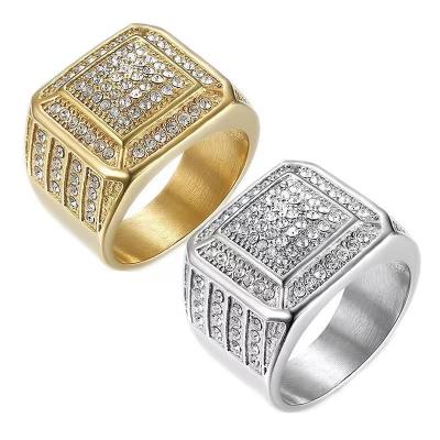 China New Hip Hop Stainless Steel CLASSIC Gold Plated Diamond Ring for sale