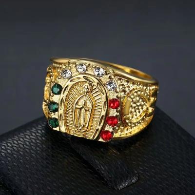 China CLASSIC Hip Hop Religious Gold Plated Stainless Steel Diamond Ring for sale