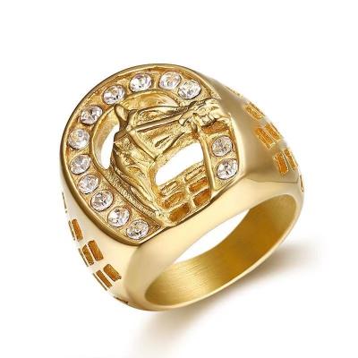 China New Hip Hop Stainless Steel CLASSIC Gold Plated Diamond Horsehead Ring for sale