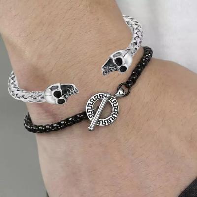 China 2021 New Fashion Minimalist 316L Stainless Steel Rope Skull Punk Braided Bracelet for sale