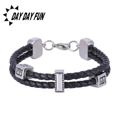 China CLASSIC the new design is simple and cool style stainless steel braided leather bracelet for sale