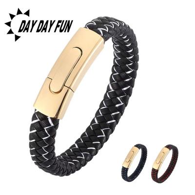 China CLASSIC the new hot fashion stainless steel simple leather woven bracelet for sale