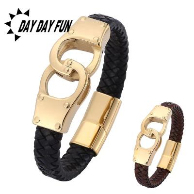 China Fashion Stainless Steel CLASSIC Hot Selling Simple Leather Woven Bracelet for sale