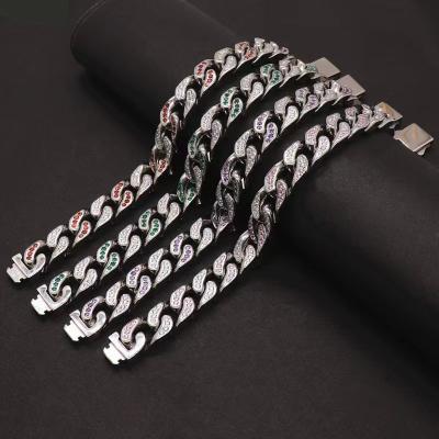 China Hip Punk High End Hop Diamond Color Stainless Steel Custom Fashion Cuban Bracelet For Men for sale