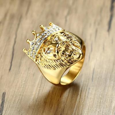 China New Style Stainless Steel Diamond Crown FASHIONABLE Punk Lion Head Ring For Men for sale